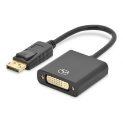 Kabel ASM AK-340401-001-S ASSMANN Kabel Displayport 1.1a z zatrzaskiem Typ DP/DVI-I(24+5) M/Ż czarny 0,15m