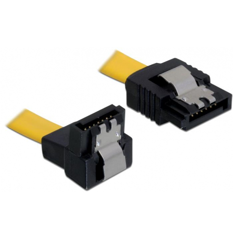 Kabel Delock SATA III 30cm zatrzaski metalowe kątowy żółty
