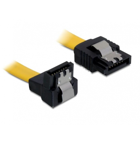 Kabel Delock SATA III 50cm zatrzaski metalowe kątowy żółty