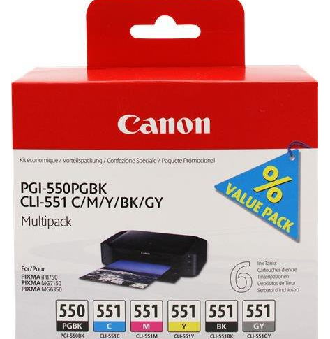 Multi Pack CANON 6496B005 PGI-550/CLI-551 PGBK/C/M/Y/BK/GY 