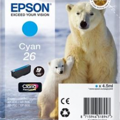 Tusz Epson C13T26124012 T2612 cyan Claria 4,5 ml XP-600/700/800