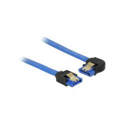 DELOCK 84985 Delock kabel SATA 6 Gb/s prosto/kątowy lewo metal.zatrzaski 50cm niebieski