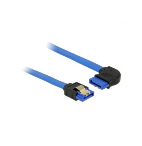 DELOCK 84990 Delock kabel SATA 6 Gb/s prosto/kątowy prawo metal.zatrzaski 30cm niebieski