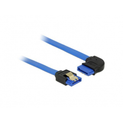 DELOCK 84991 Delock kabel SATA 6 Gb/s prosto/kątowy prawo metal.zatrzaski 50cm niebieski