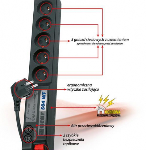 Listwa zasilająca  HSKDATA W0075 Acar 504WF czarna 5m