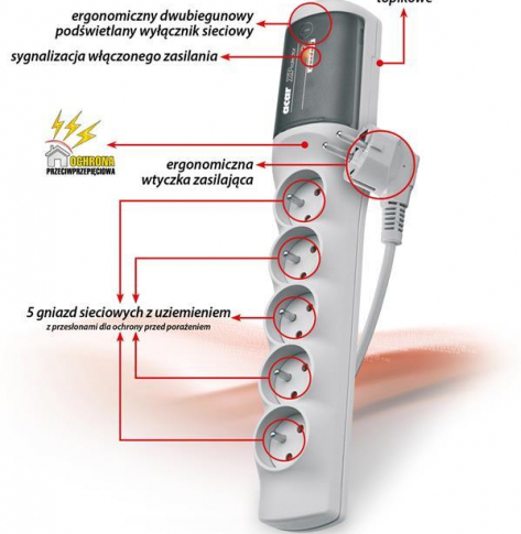 Listwa zasilająca  HSKDATA W0227 Acar XProtector standard  szara 1.5m