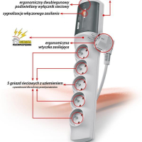 Listwa zasilająca  HSKDATA W0229 Acar XProtector standard  szara 5m
