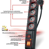 Listwa zasilająca  HSKDATA W0094 Acar F5PRO z filtrem  czarna 5m