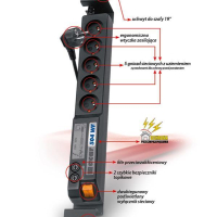 Listwa zasilająca  HSKDATA W0076 Acar 504WF RACK 19   surge protector with filter l  czarna 5m