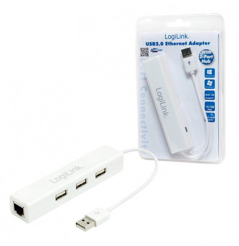 Karta sieciowa  LOGILINK UA0174A LOGILINK -  Fast Ethernet USB 2.0 do RJ45 z HUB 3xUSB