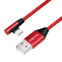 Kabel LOGILINK CU0146 - USB 2.0 kątowy 90 USB-A na męski do USB-C męski czerwony 1 m