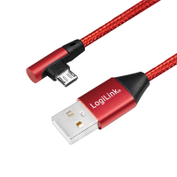 Kabel LOGILINK CU0149 - USB 2.0 kątowy 90 USB-A m do micro-USB m czerwony 0,3m