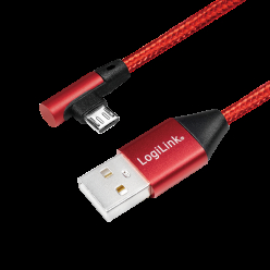 LOGILINK CU0149 LOGILINK - Kabel USB 2.0 kątowy 90  USB-A m do micro-USB m, czerwony 0,3m
