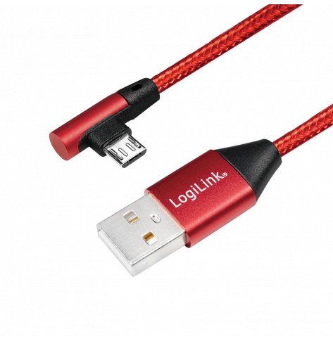 LOGILINK CU0149 LOGILINK - Kabel USB 2.0 kątowy 90  USB-A m do micro-USB m, czerwony 0,3m