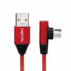 LOGILINK CU0149 LOGILINK - Kabel USB 2.0 kątowy 90  USB-A m do micro-USB m, czerwony 0,3m