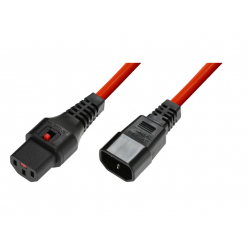 ASM IEC-PC1387 Kabel zasilający IEC LOCK 3x1mm2 IEC C14/IEC C13 prosty M/Ż 3m czerwony