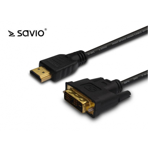SAVIO SAVKABELCL-10 SAVIO CL-10 KABEL HDMI 19pin męski - DVI 18+1 męski, czarny, złote końcówki 1,5m