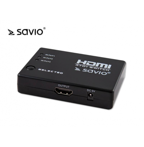 SAVIO SAVKABELCL-28 SAVIO CL-28 Switch HDMI 3 porty + pilot, Full HD, funkcja wzmacniacza, blister