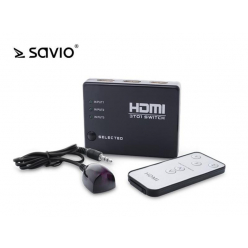 SAVIO SAVKABELCL-28 SAVIO CL-28 Switch HDMI 3 porty + pilot, Full HD, funkcja wzmacniacza, blister