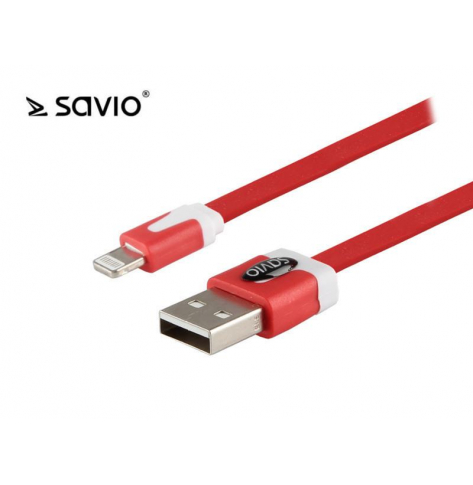 Kabel USB - Lightning 8pin, iOS8, iPhone 5/6, Czerwony, 1m