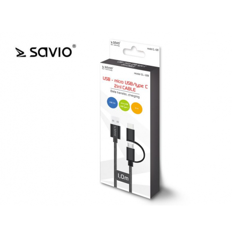 SAVIO CL-128 SAVIO CL-128 Kabel 2w1 USB - micro USB/typ C 2.1A, 1m