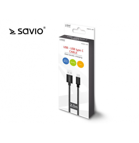 Kabel USB typ C SAVIO CL-129 2.1A, oplot, 2m