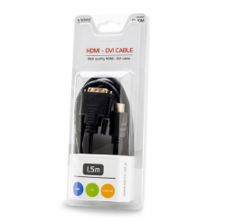 KABEL HDMI 19pin męski - DVI 18+1 męski, czarny, złote końcówki 1,5m