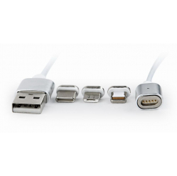 Kabel GEMBIRD USB magnetyczny micro/USB-C/8-pin, szary 1M