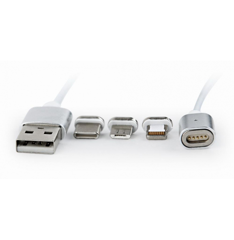 Kabel GEMBIRD USB magnetyczny micro/USB-C/8-pin, szary 1M