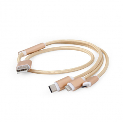 Kabel GEMBIRD USB 3w1 do ładowania micro USB/USB-C/8-pin, złoty, 1m