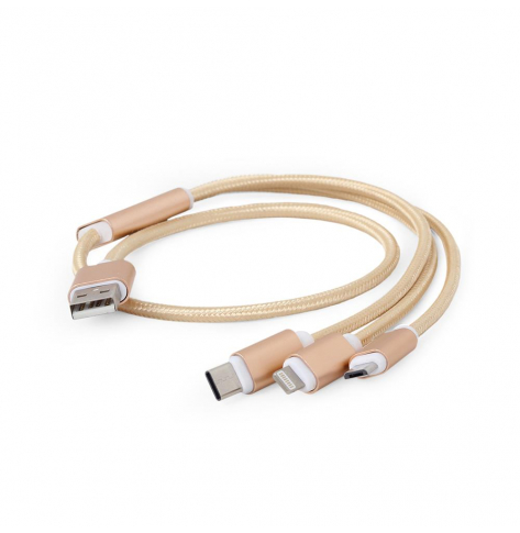 Kabel GEMBIRD USB 3w1 do ładowania micro USB/USB-C/8-pin, złoty, 1m