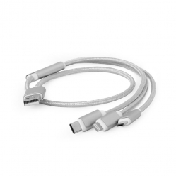 Kabel GEMBIRD USB 3w1 do ładowania micro USB/USB-C/8-pin, srebrny, 1m