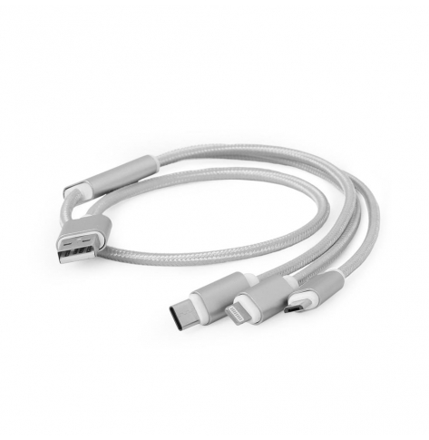 Kabel GEMBIRD USB 3w1 do ładowania micro USB/USB-C/8-pin, srebrny, 1m