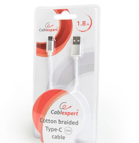 Kabel GEMBIRD USB-C srebrny nylonowy oplot, metalowe wtyki, 1.8m
