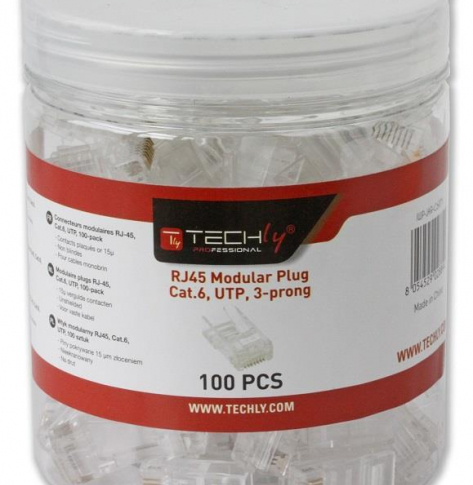 TECHLYPRO 028894 TechlyPro Wtyk modularny RJ45 8P8C Cat6 UTP na drut słoik 100 sztuk