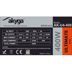Zasilacz Akyga ATX Ultimate 400W AK-U4-400 80 PLUS Bronze PCI-E PFC