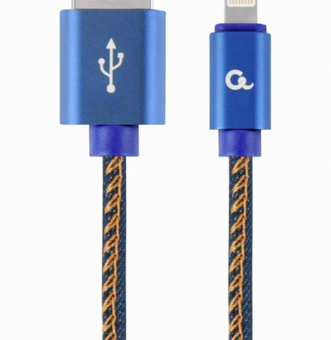 Kabel USB GEMBIRD 2m 8-pin metalowe wtyki nylonowy oplot denim
