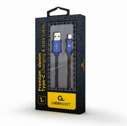 Kabel GEMBIRD USB-C 1m metalowe wtyki, nylonowy oplot denim