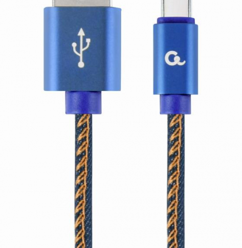Kabel GEMBIRD USB-C 2m metalowe wtyki nylonowy oplot denim
