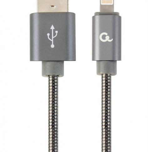 GEMBIRD CC-USB2S-AMLM-2M-BG Gembird Kabel Premium USB do 8-pin (metalowe wtyki,oplot spiralny)2m,szary metal