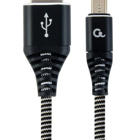 GEMBIRD CC-USB2B-AMmBM-2M-BW Gembird premium kabel micro USB 2.0 AM-MBM5P(metalowe wtyki,oplot) 2m,czarny/bia