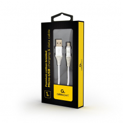 Kabel GEMBIRD Premium Micro USB 2.0 AM-MBM5P 1m Metalowe Wtyki Oplot Srebrny/Biały