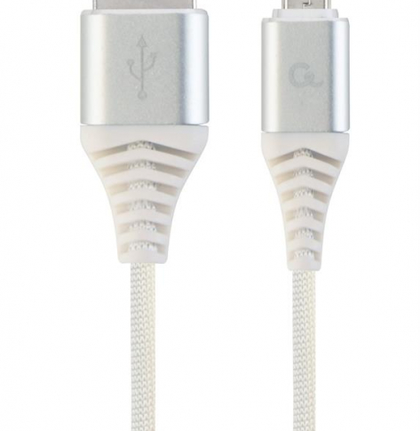 GEMBIRD CC-USB2B-AMmBM-2M-BW2 Gembird premium kabel micro USB 2.0 AM-MBM5P(metalowe wtyki,oplot) 2m,srebrn/bia