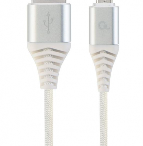 Kabel GEMBIRD premium micro USB 2.0 AM-MBM5P metalowe wtyki oplot 2m srebrny/biały