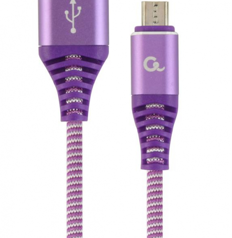 GEMBIRD CC-USB2B-AMmBM-2M-PW Gembird premium kabel micro USB 2.0 AM-MBM5P(metalowe wtyki,oplot) 2m,fiolet/bia