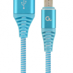 Kabel GEMBIRD premium micro USB 2.0 AM-MBM5P 1m metalowe wtyki oplot turkus/biały