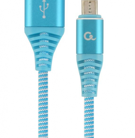 GEMBIRD CC-USB2B-AMmBM-2M-VW Gembird premium kabel micro USB 2.0 AM-MBM5P(metalowe wtyki,oplot) 2m,turkus/bia