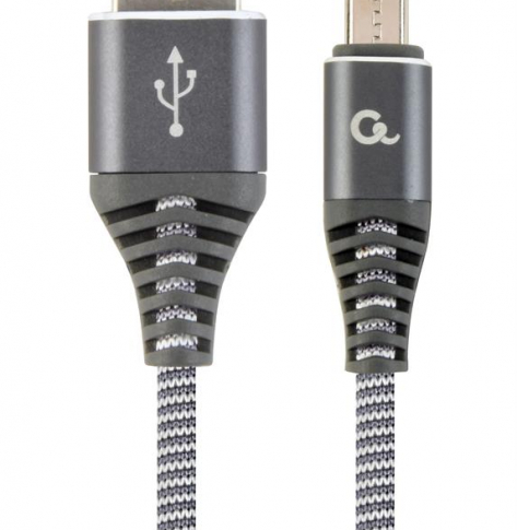GEMBIRD CC-USB2B-AMmBM-2M-WB2 Gembird premium kabel micro USB 2.0 AM-MBM5P(metalowe wtyki,oplot) 2m,szary/biał