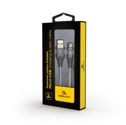 Kabel GEMBIRD USB 2.0 micro AM-MBM5P metalowe wtyki oplot 2m szary/biały