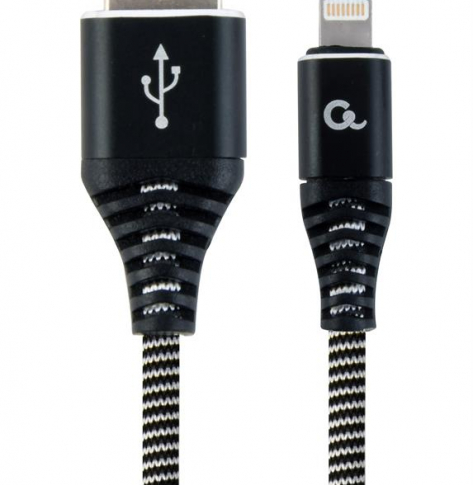 GEMBIRD CC-USB2B-AMLM-2M-BW Gembird Kabel Premium USB 2.0 do 8-pin (metalowe wtyki,oplot) 2m, czarny/biały